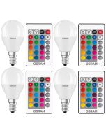 4 stuks Osram LED kogellamp E14 5.5W/RGBW incl. afstandsbediening